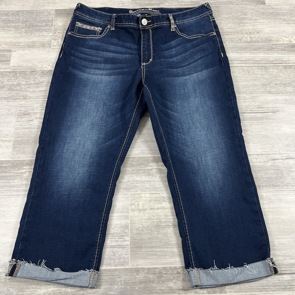 Rhythm In Blues Women's Embellished Studded Embroidered Denim Dark Jeans Size 14